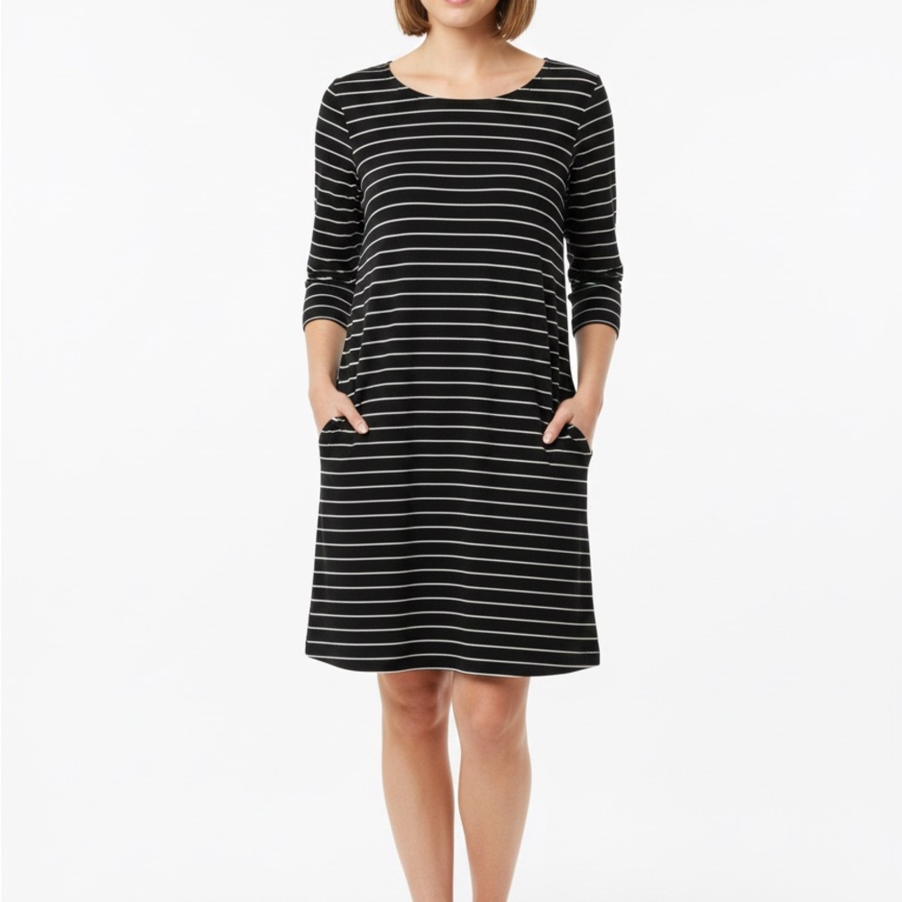 Chico's Black and White Striped Long Sleeve Dress